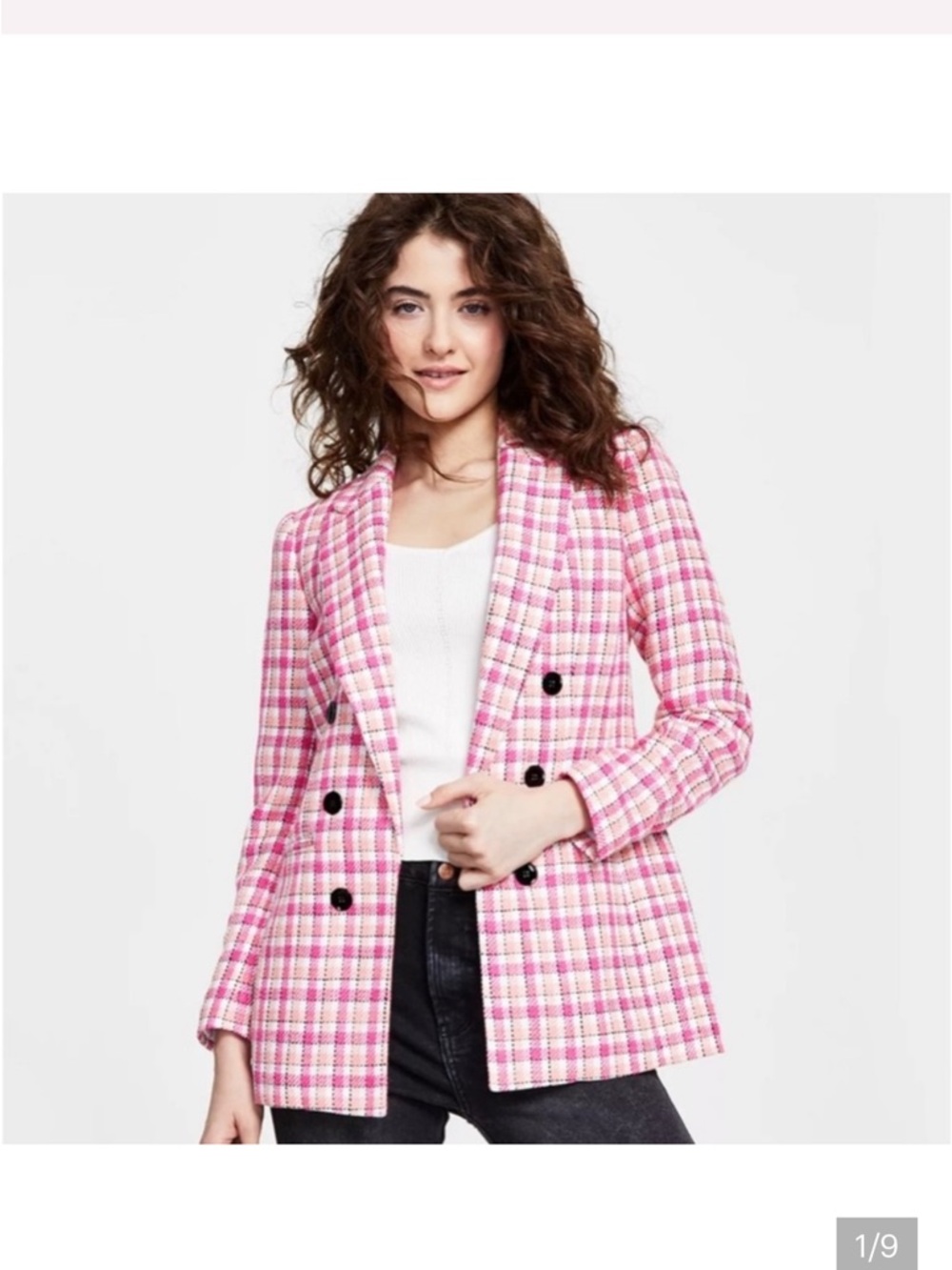 Bar III Pink Plaid Double-Breasted Blazer
